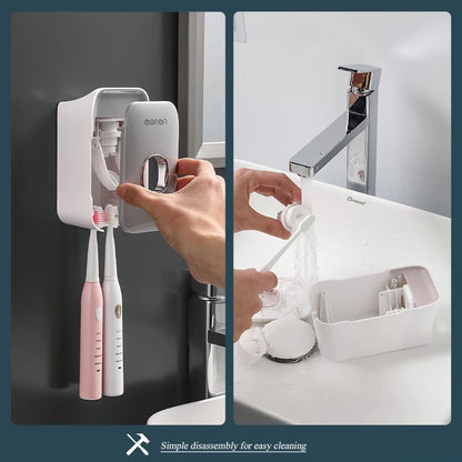 Automatic Toothpaste Dispenser Squeezer With Toothbrush Holder Wall