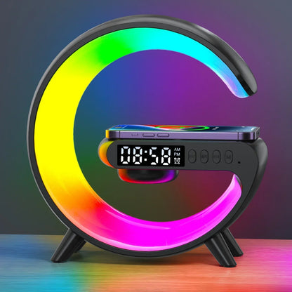Wireless Charger Stand Pad RGB Light Alarm Clock Speaker For iPhone