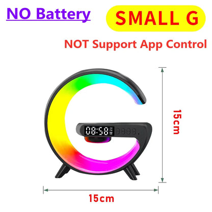 Wireless Charger Stand Pad RGB Light Alarm Clock Speaker For iPhone