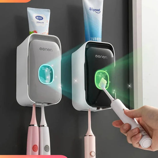 Automatic Toothpaste Dispenser Squeezer With Toothbrush Holder Wall